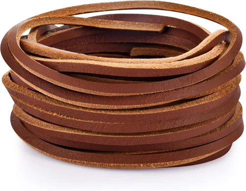 Miniatura 11 de TeeLiy Cordón plano de cuero genuino de 3 mm, cuerda de trenzado para joyería, cordones de zapatos de cuero, artes y manualidades, monedero