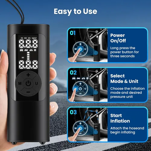 Miniatura 6 de FamilyKit Compresor de aire portátil para inflador de neumáticos, bomba de aire inalámbrica de 6000 mAh, 150 PSI, inflado rápido 24L/min, 4 modos