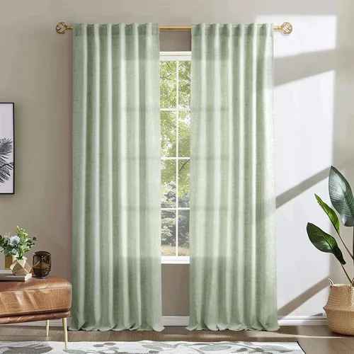 Miniatura 31 de Cortinas de lino 92 pulgadas de largo, juego de 2 paneles con bolsillo para barra, lengüeta trasera, cortinas transparentes para ventanas