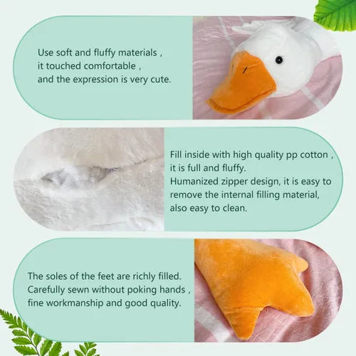Miniatura 3 de Peluche de Ganso, Almohada Gigante para Dormir y Abrazar de 35.4 pulgadas/90cm, Juguete de Peluche de Cisne Blanco Suave, Regalo para Niños, Amigos