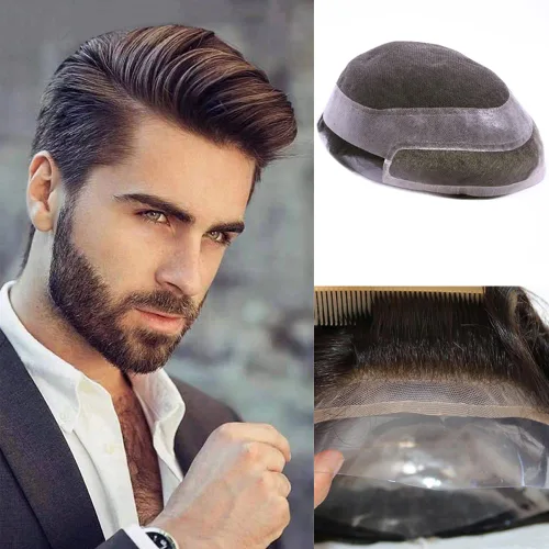 Toupee - Peluca de encaje frontal y mono para hombre, prótesis de cabello masculino duradero, peluca tipo tupé para hombres, unidad de sistema de