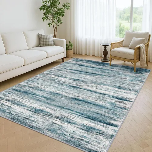 Miniatura 191 de KOZYFLY – Alfombra de pasillo moderna y lavable de diseño abstracto verde, 2 x 5 pies, antideslizante, suave y de pelo corto, ideal para cocina