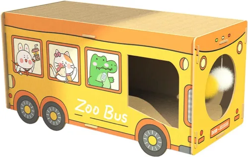 SHENGOCASE Casa rascador de madera Jumbo de 26.4 x 11.8 pulgadas con forma de autobús extra grande para Maine Coon, casa de cartón para gatos con
