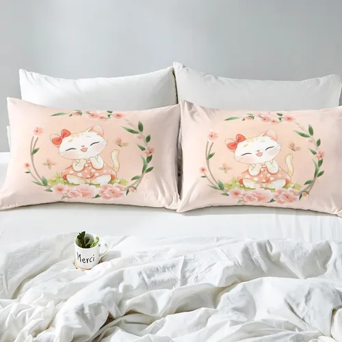 Miniatura 31 de Erosebridal Juego de sábanas de tamaño individual con diseño de gatos y gatos, con temática de animales, con flores coloridas, juego de sábanas