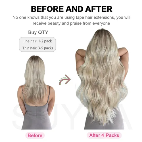 Miniatura 5 de SUYYA - Extensiones de cabello adhesivas de color borgoña; cabello humano 100 % real; extensiones de cabello adhesivas, invisibles, lacias y sin