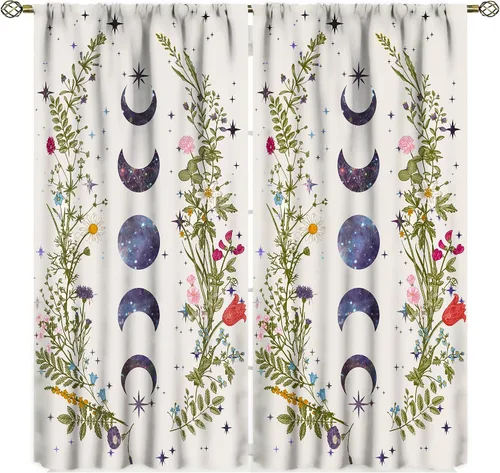 Miniatura 13 de Cortinas florales de luna, flores negras, fase de flores silvestres, luz de luna, jardín, estética, bohemio, primavera, vides, naturaleza, juego
