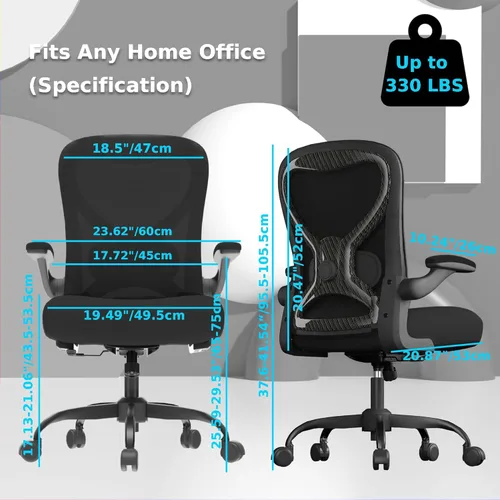 Miniatura 8 de Office Desk Chair with Ergonomic Lumbar Support, Extra-Thick Seat Cushion, Flip-up Arms, Breathable Mesh Back, Computer Task Chair for Home Office