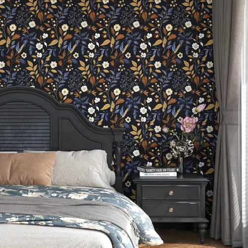 Miniatura 6 de BOKEBEVE Papel Pintado Vintage de Despegar y Pegar Hojas Papel de Contacto Oro Negro Floral para Estante de Libros Forro de Cajón Amigable