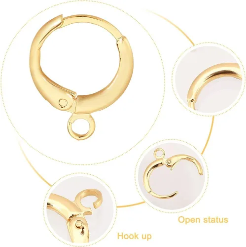 Miniatura 5 de PH PandaHall 30 ganchos chapados en oro de 18 quilates, aretes de aro con palanca en la parte trasera, aretes de gancho de oro de calibre 12
