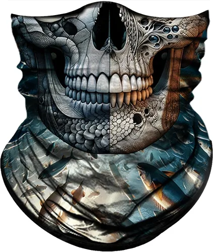 Miniatura 29 de Obacle Bandana máscara facial cuello polaina tubo máscara hombres mujeres para protección solar contra el polvo Bandera de calavera blanca y negra