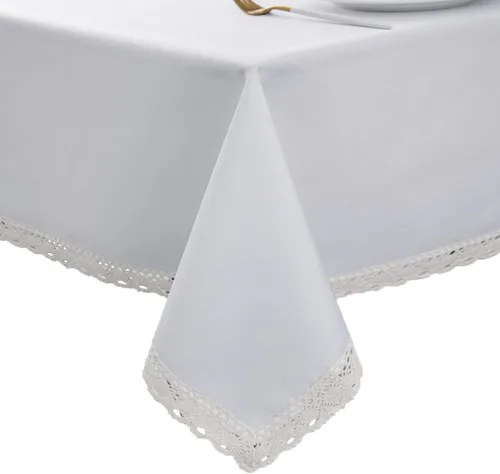 Miniatura 10 de EHouseHome Mantel de lino sintético con ribete de encaje, impermeable, a prueba de derrames, resistente a las manchas, sin arrugas, a prueba