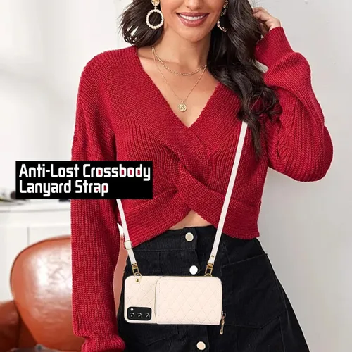 Miniatura 6 de Funda cartera desmontable con correa cruzada para Samsung Galaxy S20 FE 5G 6.5 pulgadas con cremallera, múltiples ranuras para tarjetas, soporte