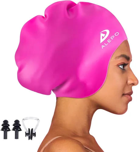 Miniatura 14 de Alepo Gorro de natación extra grande para mujeres y hombres, sombrero de natación de silicona duradera con protección para los oídos, unisex