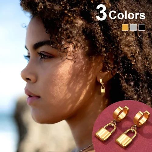 Miniatura 2 de FaithHeart Aretes de aro Huggie para mujer, acero inoxidable, chapado en oro de 18 quilates, aretes colgantes de gota de AnkhCrossCandkBocina