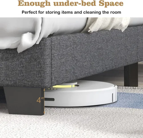 Miniatura 7 de Giantex Base de cama individual para niños, cama tapizada de tela moderna con cabecera capitoné con botones en la parte trasera de alas, base