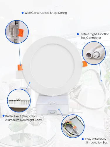 Miniatura 3 de Luminaria empotrable LED delgada de 6 pulgadas con caja de conexiones, luz blanca cálida 3000 ºK, la luz descendente de 12 W equivale a 110 W, luces
