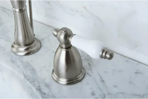 Miniatura 4 de Kingston Brass KB1978PL Heritage - Grifo de lavabo generalizado con mango de palanca de porcelana, níquel cepillado cepillado níquel