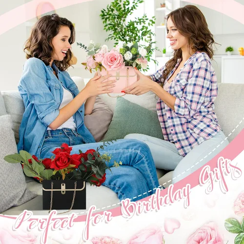 Miniatura 4 de Lincia 24 bolsas de papel de flores para ramos de flores de boda, cajas con asa de cadena, cajas rectangulares para mujeres, bodas, despedidas