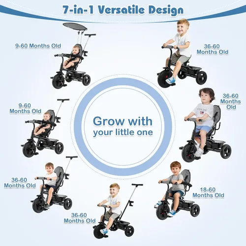 Miniatura 2 de BABY JOY Triciclo para niños pequeños, 7 en 1 con toldo ajustable, asa de empuje para padres, asiento y reposapiés, arnés de seguridad de 5 puntos