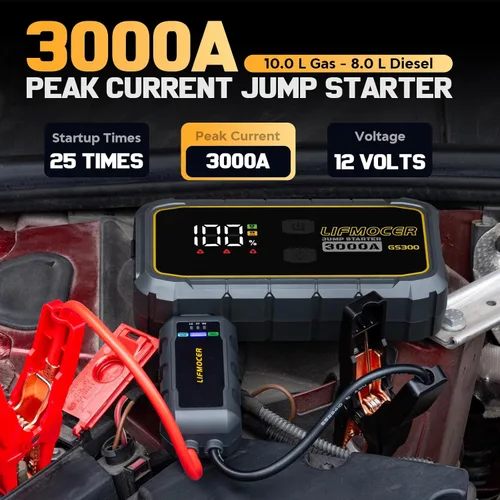 Miniatura 2 de GS300 Arrancador de coche, batería portátil de 3000 A para motores de gasolina de hasta 10.0 L y 8.0 L diésel, caja de salto de 59.2 WH 12 V