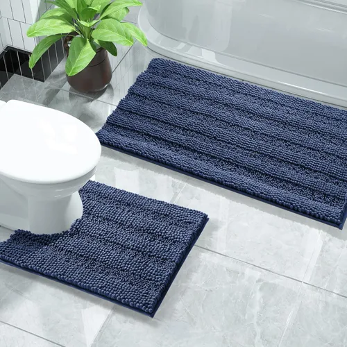 Miniatura 20 de Yimobra Juego de 2 alfombras de baño de felpilla suave y absorbente y alfombra para inodoro en forma de U, antideslizante, lavable a máquina