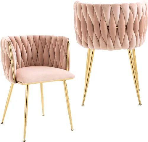 Miniatura 14 de NIOIIKIT Sillas de Comedor Modernas de Terciopelo Sillas de Acento Tejidas a Mano Sillas de Sala de Estar Silla Tapizada con Patas de Metal Dorado