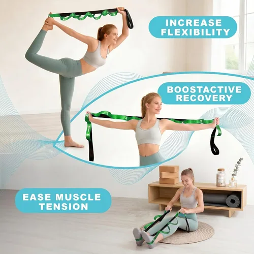 Miniatura 8 de Acozycoo Correa de estiramiento con 10 bucles, correa de yoga para terapia física, entrenamiento en casa, entrenamiento de pilates y flexibilidad