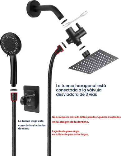 Miniatura 6 de NearMoon Cabezal de ducha de lluvia filtrado, cuadrado de alta presión de 8 pulgadas y 5 ajustes de filtro de ducha de mano combinado con soporte
