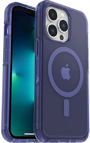 OtterBox Symmetry Series + - Funda antimicrobiana transparente con MagSafe para iPhone 13 Pro, azul Azul/Claro