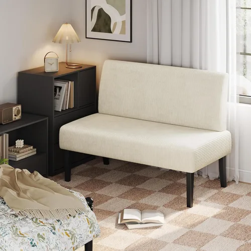 Miniatura 4 de Yaheetech Mini sofá pequeño sin brazos para dormitorio, tela de pana y fácil montaje, para espacios pequeños, sala de estar, dormitorio, oficina
