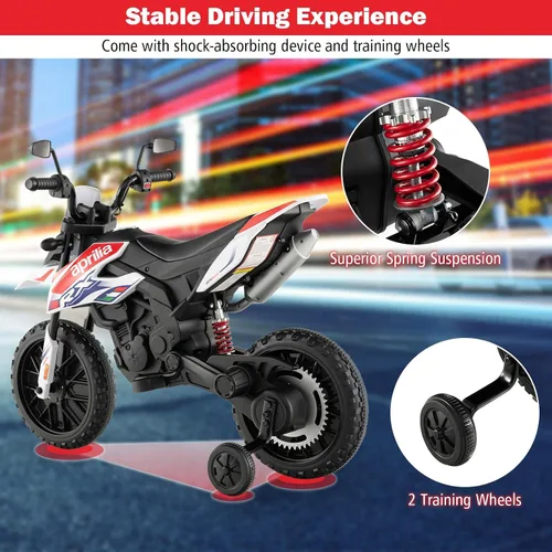 Miniatura 7 de INFANS Motocicleta para niños de 12 V, con licencia Aprilia RX125, motocicleta de montar para niños pequeños con ruedas de entrenamiento, suspensión