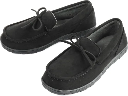 Miniatura 4 de LazyStep Pantuflas tipo mocasín de microgamuza para hombre, para interiores y exteriores, con espuma viscoelástica cómoda