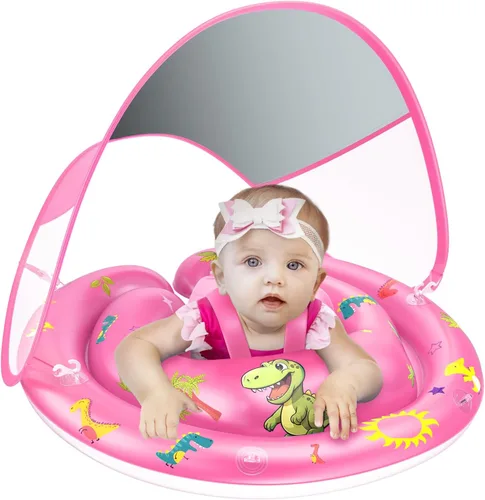 Miniatura 7 de LAYCOL Baby Pool Float with Canopy UPF50+, 120°Adjustable Sun Protection and Anti-Tip Safety Seat, Inflatable Toddler Floaties Infant Pool Float Rosa