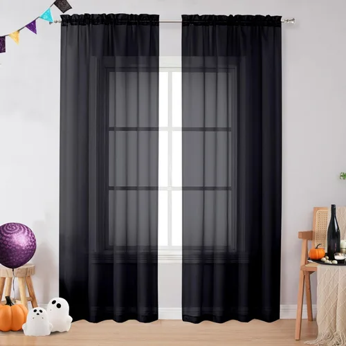 Miniatura 118 de OVZME - Cortinas traslúcidas blancas de 45 pulgadas de largo, 2 paneles, cortinas de gasa con bolsillo para barra para ventanas pequeñas, cada una