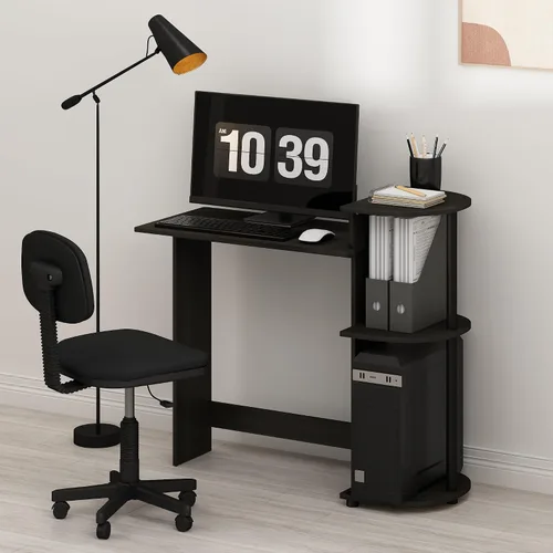 Miniatura 19 de Furinno - Escritorio compacto para computadora con estantes, Tablero de partículas, Negro / Gris