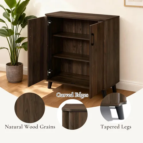 Miniatura 3 de LuxenHome - Armario buffet con almacenamiento, gabinete moderno de mediados de siglo con borde curvo, gabinete de café de nogal, pequeño armario