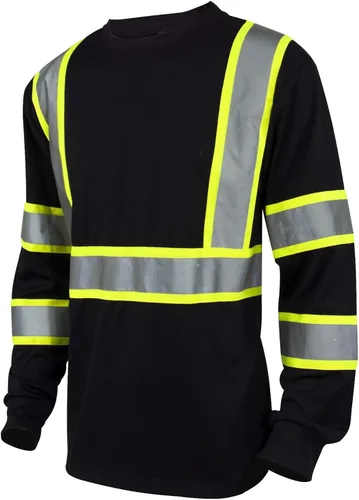 L&M playera de alta visibilidad clase 3 reflectante de seguridad, color negro, manga corta/larga, alta visibilidad 39 55