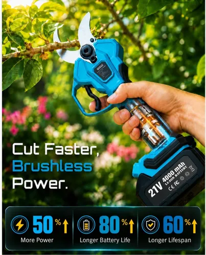 Miniatura 4 de Seesii Tijeras de podar eléctricas para jardinería: podadora eléctrica inalámbrica de corte de 1.8" - Motor sin escobillas, batería dual de 4.0Ah