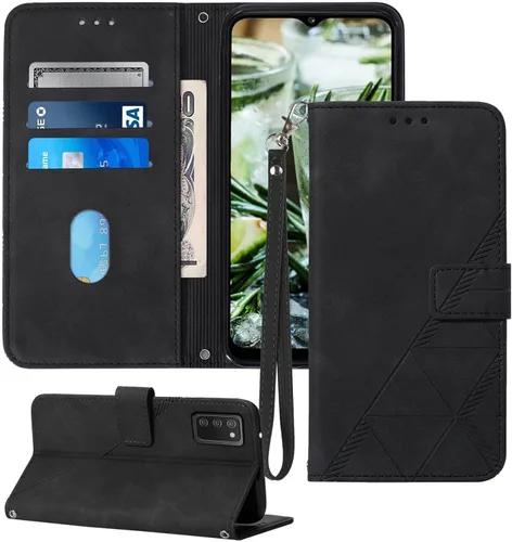 Funda tipo cartera para Samsung Galaxy A03s, con ranuras para tarjetero, correa de muñeca de poliuretano termoplástico, funda de piel sintética con