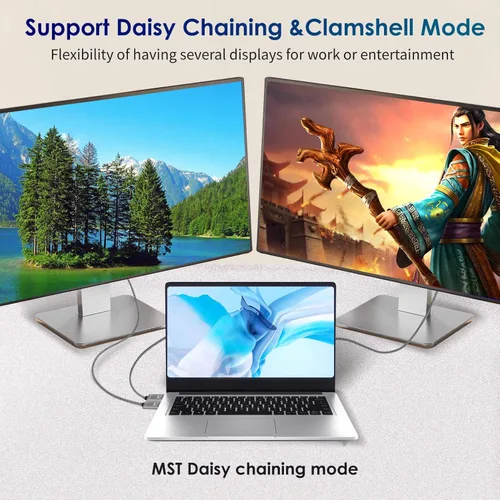 Miniatura 2 de Cable USB C a DisplayPort 1.4 bidireccional, compatible con cable trenzado de 8K a 60Hz, 4K a 240Hz