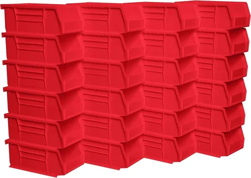 Paquete de 24 contenedores colgantes de plástico 30220 de Akro-Mils, apilables, 7 x 4 x 3 pulgadas, color negro Rojo