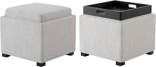 Miniatura 19 de CHITA Otomana de almacenamiento cúbica con tapa con bandeja, pequeño reposapiés con almacenamiento, mesa auxiliar cuadrada para sala de estar y gris