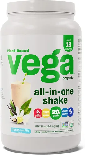 Miniatura 26 de Vega Todo en Uno Nutrición Orgánica - 20 g de proteína de guisante a base de plantas, vainilla francesa, 43 porciones, vitaminas A y C, probióticos