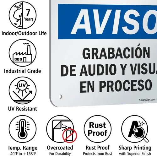 Miniatura 7 de Aviso: y visual de audio grabación en el Progreso, aviso Audio y grabacio vissual en señal, 10" x 7