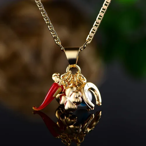 Miniatura 5 de Barzel Collar chapado en oro de 18 quilates con dije de la suerte con cadena Mariner Hecho en Brasil