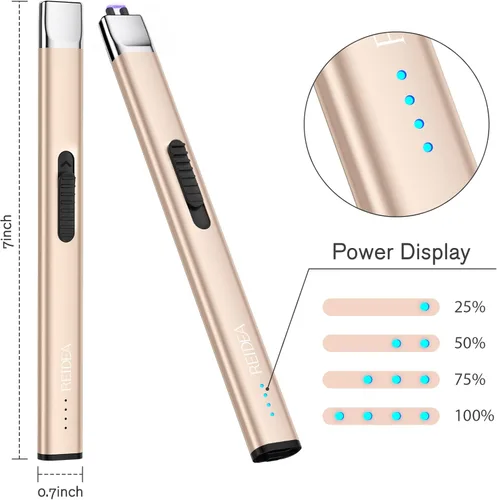 Miniatura 3 de REIDEA Encendedor eléctrico, regalos para los amantes de las velas [rellenos de calcetines para mujeres y hombres], parte superior retráctil, Oro