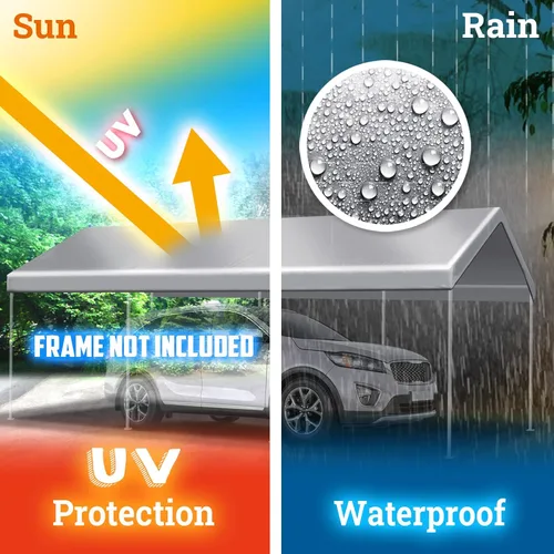 Miniatura 3 de YardGrow 12 x 20 Feet Replacement Top Canopy Roof Cover for Carport Garage Shelter with Bungees, Frame NOT Included (Silver)