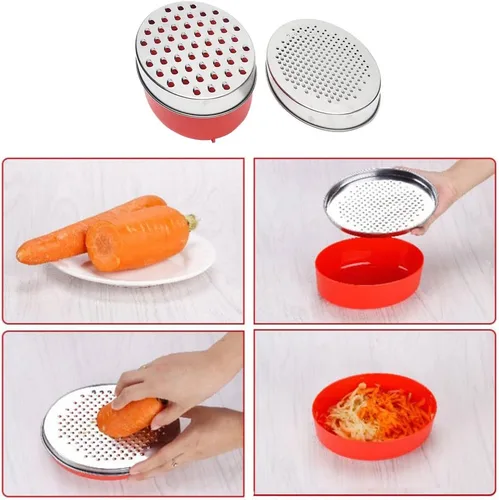 Miniatura 4 de Rallador de queso con recipiente y tapa, juego de caja de rallador de acero inoxidable, 7.09 x 2.76 pulgadas, rojo, 2 cuchillas, rallador de cocina