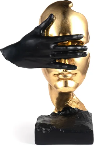 Miniatura 6 de Estatua del Pensador - Silencio es Oro - Figura de Arte Abstracto Decorativa - 30.5 cm de Alto No Oir No Ver No Hablar Esculturas de Resina Modernas