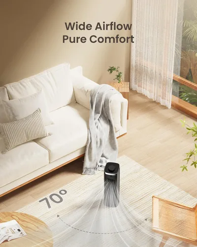 Miniatura 5 de PNTCK Ventilador para dormitorio, ventilador de torre de 13 pulgadas con 3 velocidades máximas de 23 pies/s, ventilador de escritorio oscilante